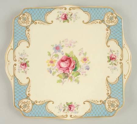 Staffordshire Rose Blue Square Handled Cake Plate
