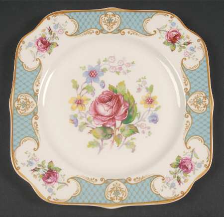 Staffordshire Rose Blue Square Luncheon Plate