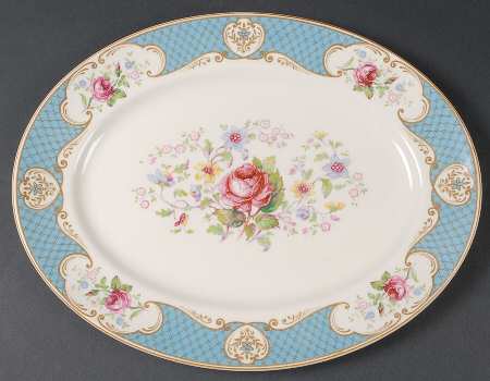 Staffordshire Rose Blue 14" Oval Serving Platter