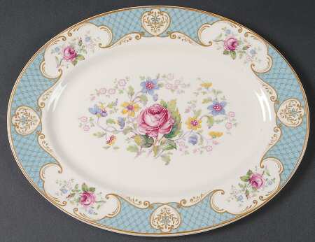 Staffordshire Rose Blue 12" Oval Serving Platter