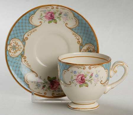 Staffordshire Rose Blue Footed Demitasse Cup & Saucer Set