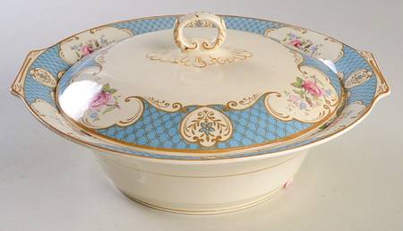 Staffordshire Rose Blue Round Covered Vegetable