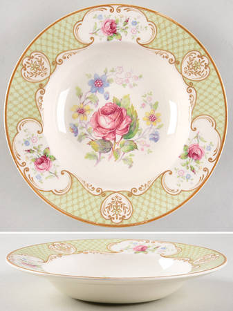 Staffordshire Rose Green Rim Soup Bowl