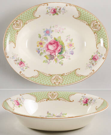 Staffordshire Rose Green 9" Oval Vegetable Bowl