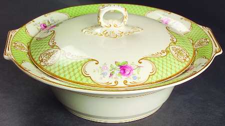 Staffordshire Rose Green Round Covered Vegetable