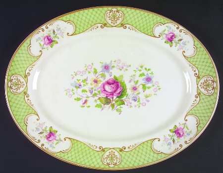 Staffordshire Rose Green 16" Oval Serving Platter