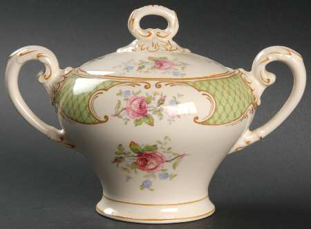 Staffordshire Rose Green Sugar Bowl & Lid