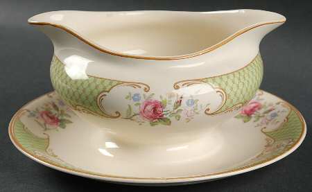 Staffordshire Rose Green Gravy Boat with Attached Underplate