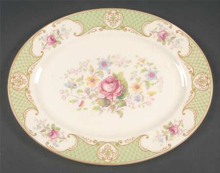 Staffordshire Rose Green 12" Oval Serving Platter