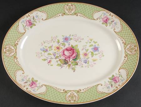 Staffordshire Rose Green 14" Oval Serving Platter