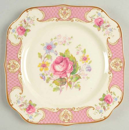 Staffordshire Rose Pink Square Salad Plate
