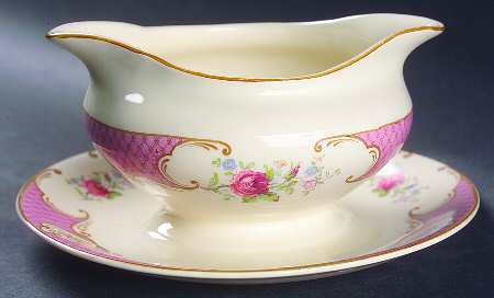 Staffordshire Rose Pink Gravy Boat with Attached Underplate