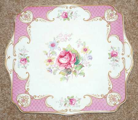 Staffordshire Rose Pink Square Handled Cake Plate