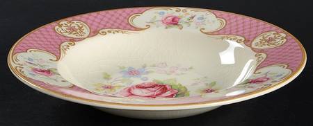 Staffordshire Rose Pink Rim Soup Bowl