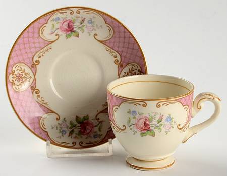 Staffordshire Rose Pink Footed Demitasse Cup & Saucer Set