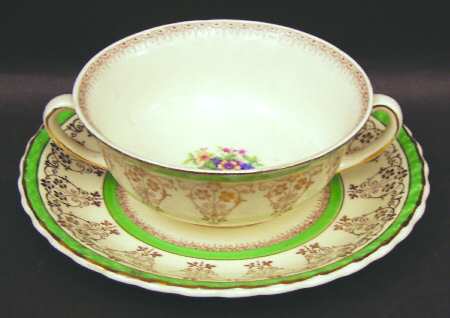 Valencia Green Flat Cream Soup Bowl & Saucer Set