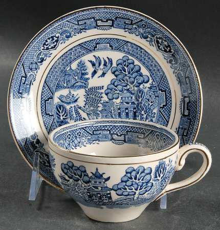 Willow Blue (Gold Trim) Flat Cup & Saucer Set