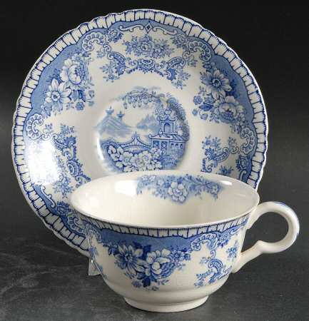 Bombay Blue (Semi-Scalloped) Flat Cup & Saucer Set