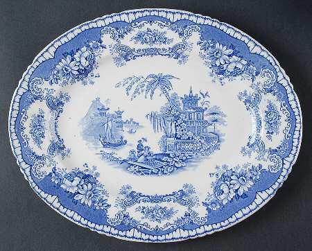 Bombay Blue (Semi-Scalloped) 11" Oval Serving Platter