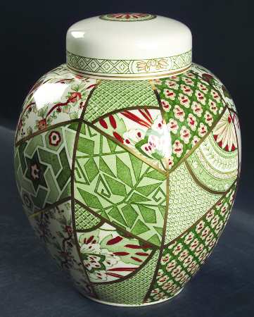 Applique Green Large Prunus Jar & Lid