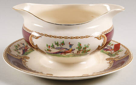Chelsea Bird Red Round Gravy Boat/Attached Underplate
