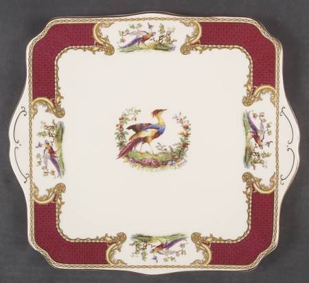 Chelsea Bird Red Square Handled Cake Plate