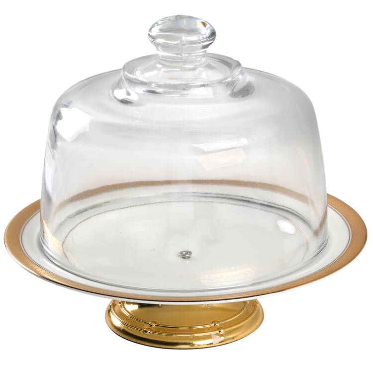 Palatial Gold 6 1/2"-7 1/2" Footed Cheese Plate w/ Glass Dome HC