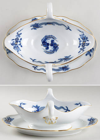 Dragon Blue (Gold Accent) Gravy Boat with Attached Underplate