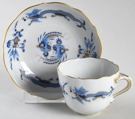 Dragon Blue (Gold Accent) Flat Demitasse Cup & Saucer Set
