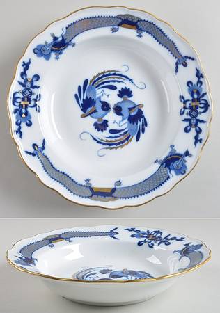 Dragon Blue (Gold Accent) Large Rim Soup Bowl