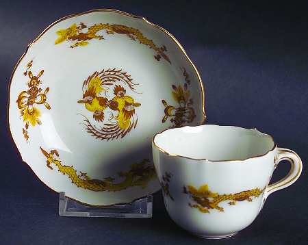 Dragon Yellow (Gold Accent) Flat Demitasse Cup & Saucer Set