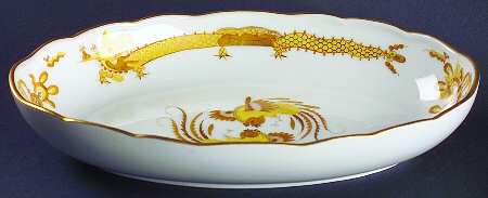 Dragon Yellow (Gold Accent) 9" Oval Vegetable Bowl