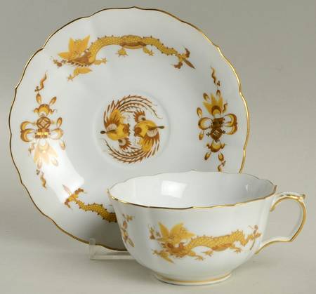 Dragon Yellow (Gold Accent) Flat Cup & Saucer Set