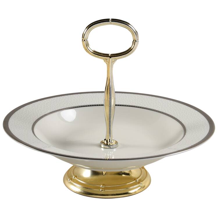 Imperial Flair Platinum 6"-7" Handled Footed Nut Dish HC