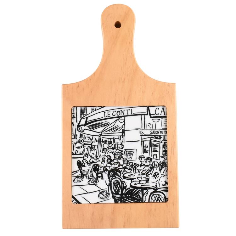 Parisian Scenes 10" Natural Wood Cheese Board with Tile  HC