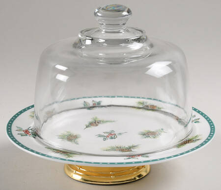 Christmas Wish 6 1/2"-7 1/2" Footed Cheese Plate w/ Glass Dome HC