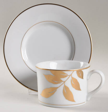 Gold Leaf White Flat Cup & Saucer Set