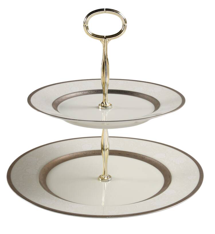 Platinum Lace 6 5/8"-10"  2 Tiered Serving Tray (Dp, Sp) HC
