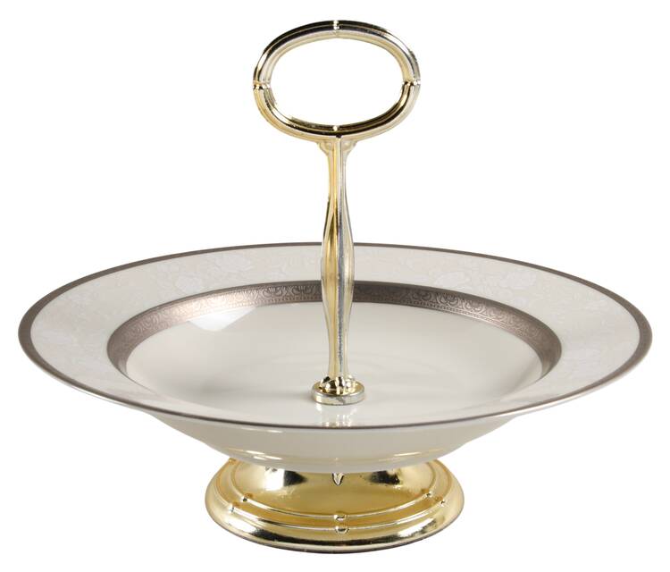 Platinum Lace 6"-7" Handled Footed Nut Dish HC