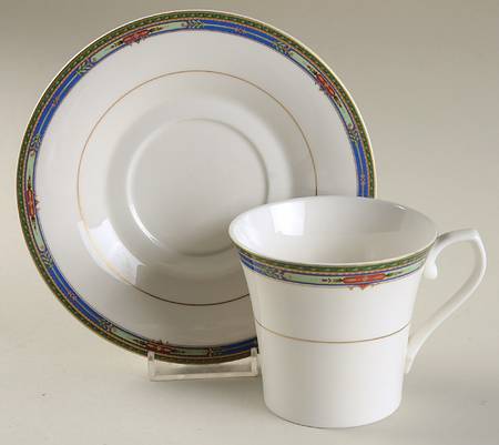 Plaza Court Blue Flat Cup & Saucer Set