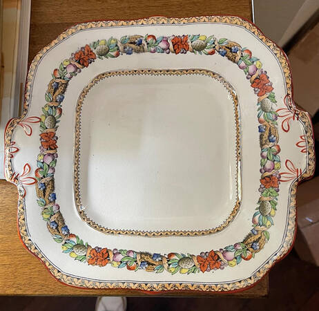 Italian Fruit Border Square Handled Cake Plate