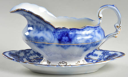 Dainty (Gold Trim, Flow Blue) Gravy Boat & Underplate/Relish