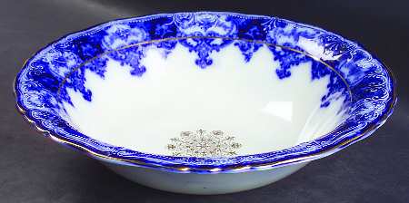 Dainty (Gold Trim, Flow Blue) 10" Round Vegetable Bowl