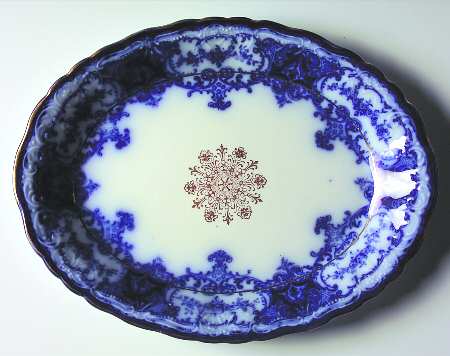 Dainty (Gold Trim, Flow Blue) 10" Oval Serving Platter