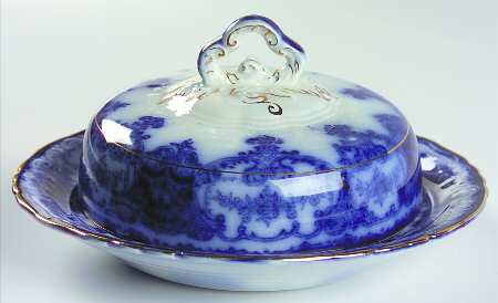 Dainty (Gold Trim, Flow Blue) Round Covered Butter