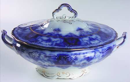 Dainty (Gold Trim, Flow Blue) Round Covered Vegetable