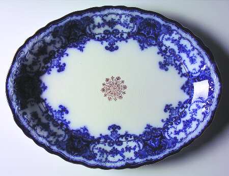 Dainty (Gold Trim, Flow Blue) 16" Oval Serving Platter