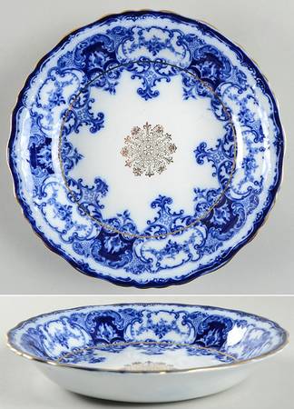 Dainty (Gold Trim, Flow Blue) Coupe Soup Bowl