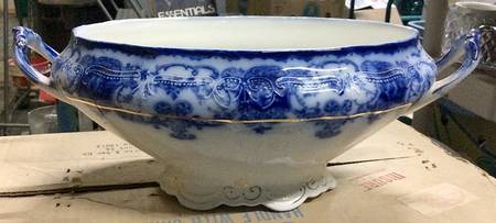 Dainty (Gold Trim, Flow Blue) Oval Tureen No Lid