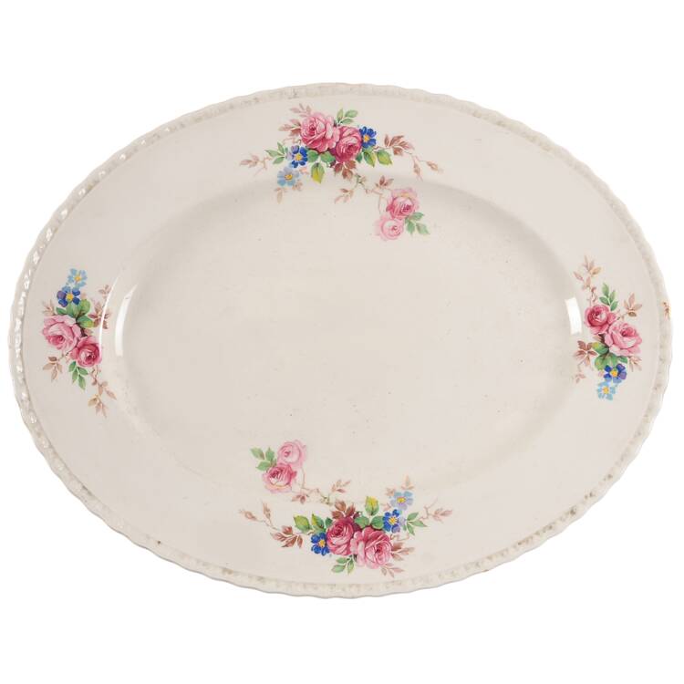 June Roses (Embossed Roses on Edge) 14" Oval Serving Platter
